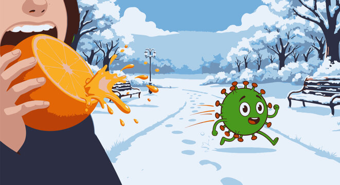 Cartoon Virus Character Spreading Infection.