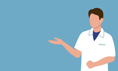 医療やスポーツ施設の案内など幅広く使える説明する男性スタッフのイラスト