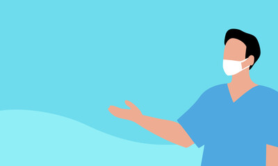 医療や健康案内に最適なマスク着用の男性スタッフイラスト