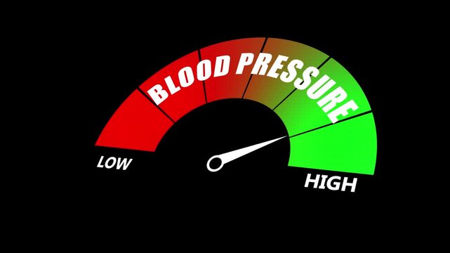 Blood pressure Level Text or Word Low to High Meter Concept. level meter moving from low level to high level, ideal for concepts related to electrolyte balance.