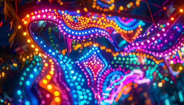Colorful glowing LED light pattern creating a festive tunnel effect for a Carnaval de Salvador celebration party theme