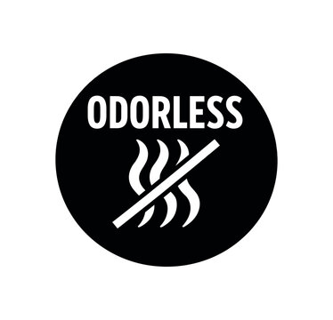 Flat vector badge ODORLESS simple white crossed scent waves scalable SVG look