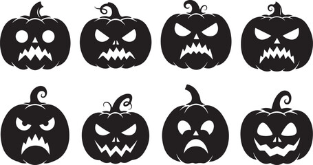 Obraz premium Collection of spooky black pumpkin faces for Halloween decorations