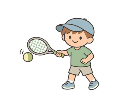 minimal stock vector icon flat clipart muted pastel colors low saturation low contrast simple geometric shapes clean edges consistent proportions minimal facial features boy with tennis