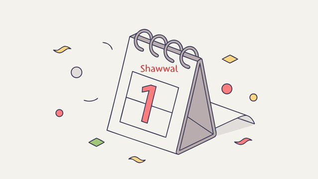 Shawwal Calendar Page with Celebratory Confetti and Date 1