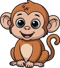 Obraz premium Cute baby monkey cartoon character sitting and smiling.