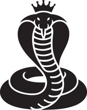King cobra snake silhouette with royal crown, fierce mascot logo.