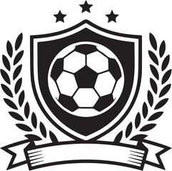 Obraz premium Soccer football crest with shield, laurel wreath, and stars silhouette.