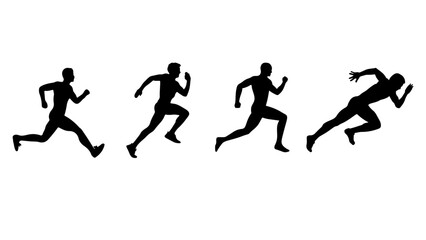 Male Sprinter Silhouettes in Motion, Athletic Running Vector Illustration © Nipa