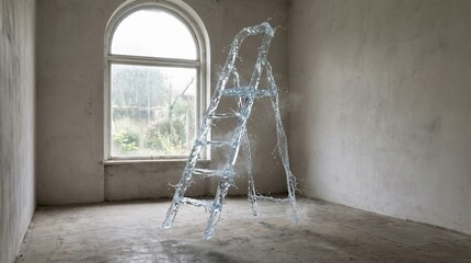 Surreal Conceptual Photography of a Step Ladder Sculpted Entirely from Splashing Clear Water