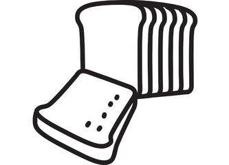 Fototapeta premium Bread sliced loaf icon with cut slice and seeds, black outline line art symbol, simple bakery food illustration isolated on white background for menus and labels