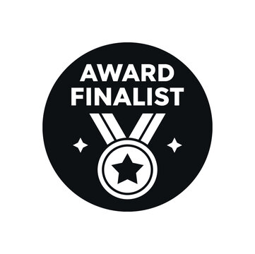 Flat vector badge AWARD FINALIST simple white medal with
