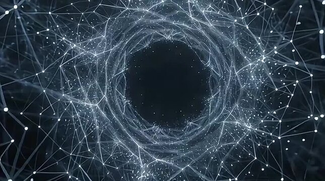 Abstract digital vortex with glowing particles and connections