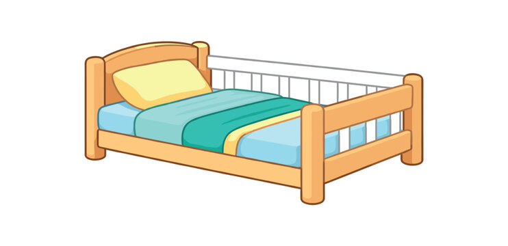 colored flat icon vector illustration toddler bed with low frame and guard rail safe independent sleep zone flat on white background clean shapes