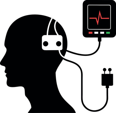 Human Head with Brain Signal Monitoring Device Illustration