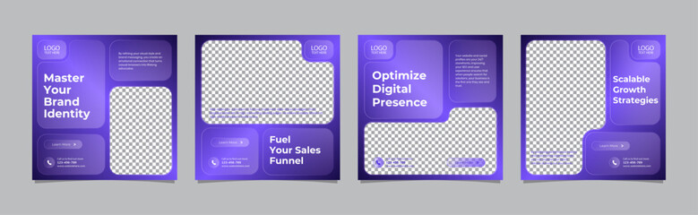 Digital Marketing Social Media Carousel Template Set with Modern Purple Gradient Tech Style for Business Growth, Editable AI file © Safia