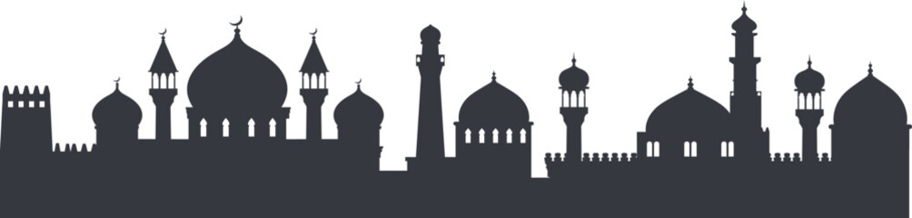 Eastern city black silhouette. Arabian historic downtown © ssstocker