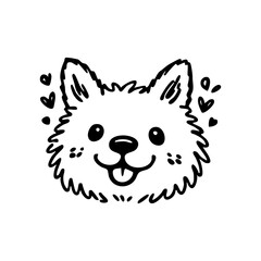 Fototapeta premium Cute fluffy dog face with hearts doodle illustration.