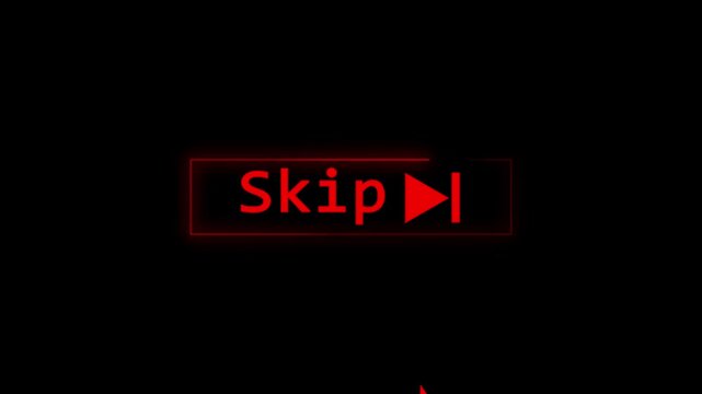 Button Skip Ads, Click the button to skip online advertising, footage with transparent background, loop.