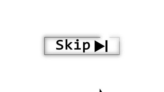 Button Skip Ads, Click the button to skip online advertising, footage with transparent background, loop.