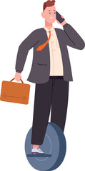 Businessman hurry to work meeting on monowheel and talk on phone © ssstocker