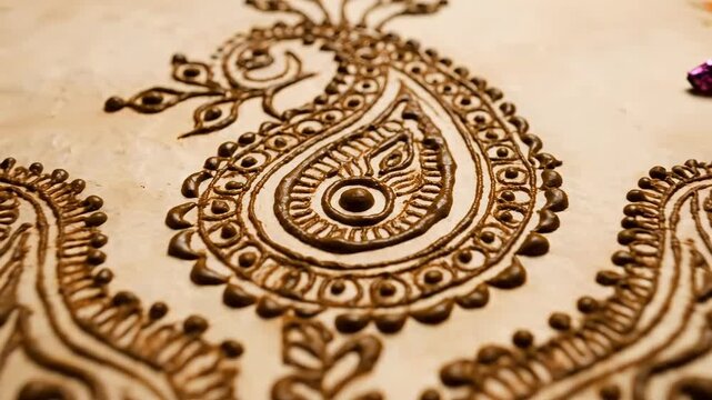 Intricate henna design on skin for celebrations and festivals adorned with traditional patterns. Henna art illustrates rich cultural heritage during occasions such as weddings and Diwali.