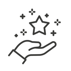 benefit icon, loyalty program, hand with star, bonus points, line vector label