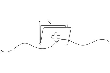 Obraz premium Medical folder icon: continuous single line drawing for adding new patient files