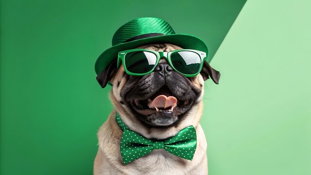 St patrick's day dog in green accessories