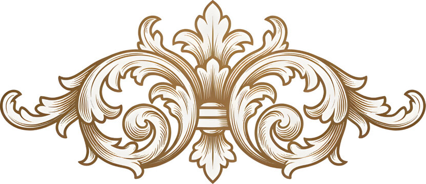 Symmetrical Gold Baroque Crest Ornament with Elegant Scrollwork