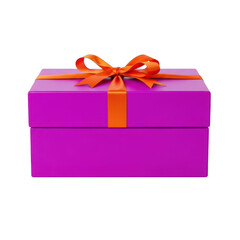 Obraz premium A beautifully wrapped purple gift box with an elegant orange ribbon.