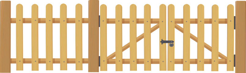 Obraz premium Rustic picket gate fence cartoon barrier icon