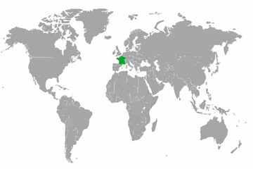 Fototapeta premium Complete World Map Vector with France Highlighted in Blue.