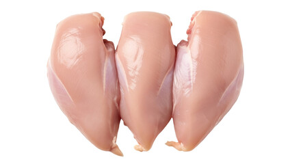 Fototapeta premium Three raw chicken breasts isolated PNG on transparent background, uncooked poultry meat for healthy eating and cooking