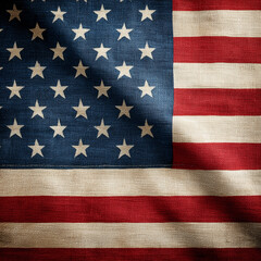 Vintage American flag with stars and stripes on textured fabric  