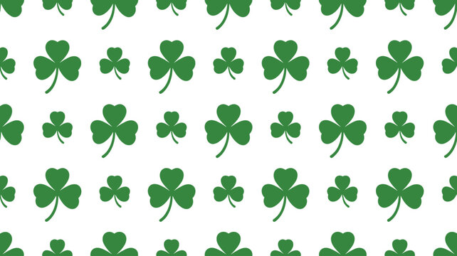 Green shamrock clover seamless pattern illustration vector with repeating leaf symbols for St Patrick&rsquo;s Day, Irish celebration, luck, and decorative background design