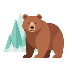 Brown Bear Standing in Front of Mountains