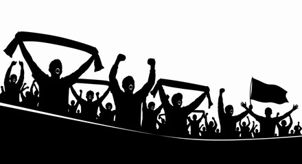 Silhouettes of Energetic Sports Fans Cheering in a Crowded Stadium, Football Event Atmosphere © AHMAD KHOIRI