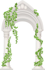Naklejka premium Wedding pillar gate. Classic elegant stone arch with green branches