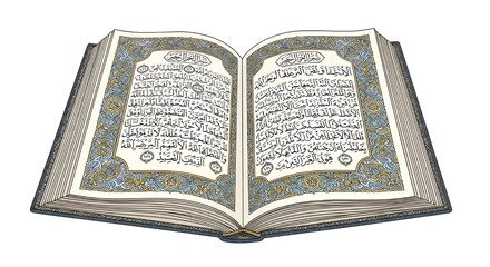Obraz premium THE holy quran opened with elegant arabic calligraphy and ornate borders symbolizing divine guidfance faith mercy and wisdom inspiring peace reflection and spiritual connection with allah for