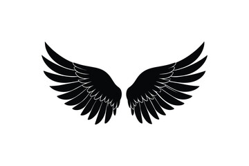 Obraz premium Pair of isolated angel or bird wings black silhouette over white background for tattoo or design element