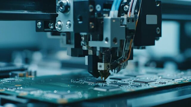 4k video of an automated pick and place machine working on a circuit board with macro details