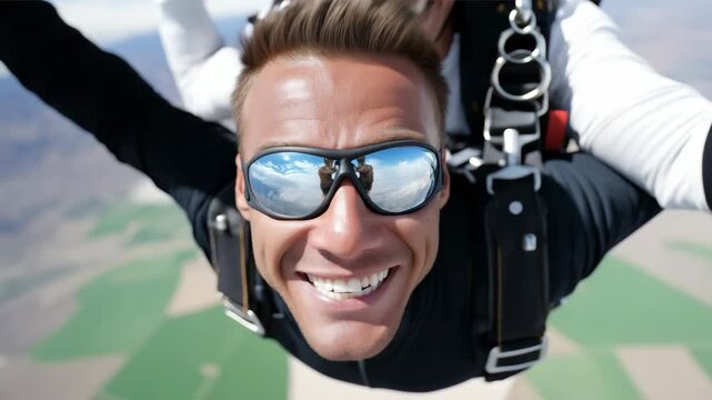 Exhilarating freefall adventure: skydiver experiencing thrill and scenic aerial views