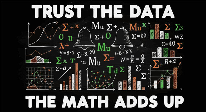 Trust The Data The Math Adds Up - Funny Sarcastic Statistics and Mathematics Equations Chalkboard Illustration for T-shirt Design