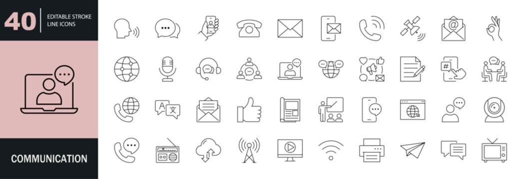 Communication icon set. Editable line icons. Vector illustration.