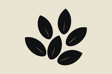 Five Black Seed Shapes with Gold Lines on Cream Background