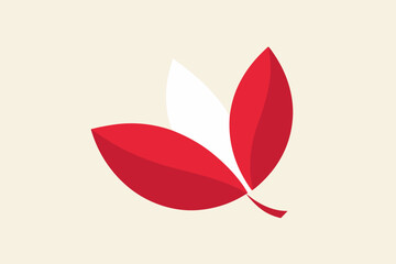 Three Stylized Leaves in Red and White abstract background