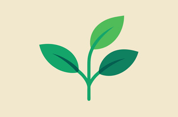 Three green leaves on a light beige background leaf