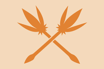 Two crossed orange stylized spears with leaf-like tips