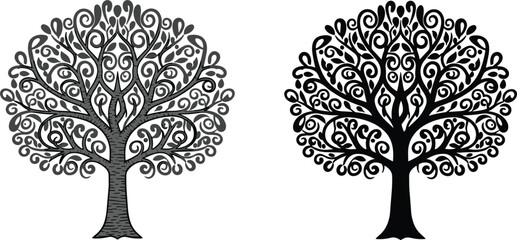 Decorative ornamental tree silhouette vector illustration for logo branding wall art nature concept design isolated